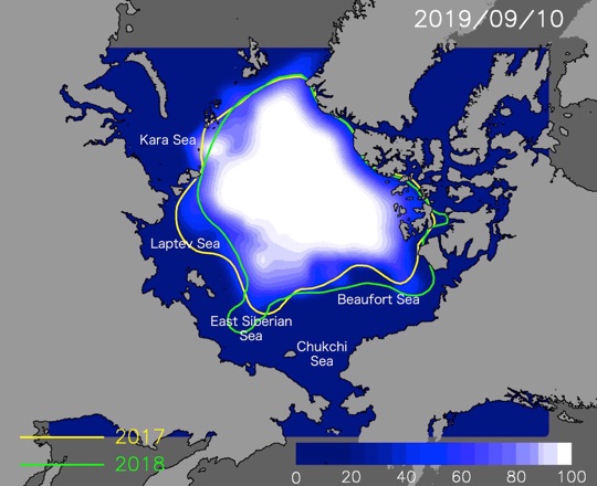 Predicted sea ice cover on September 10, 2019.