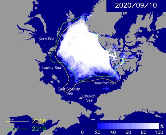 Predicted sea ice cover on September 10, 2020.