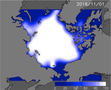 Predicted sea ice concentration on November 1.