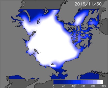 Predicted sea ice concentration on November 30.
