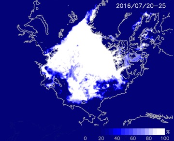 Figure 4:Mean ice concentration during July 20-25, 2016.