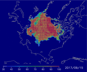 Animation of multi-year ice distribution from September 15, 2017 to May 31, 2018.