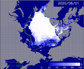 Animation of predicted Arctic ice extent from the July 1 to the September 20
