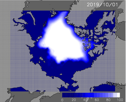 Animation of predicted Arctic ice extent from October 1 to November 30.