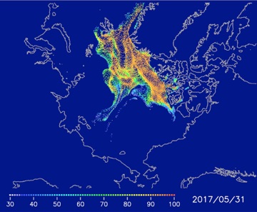Multi-year ice distribution on May 31 and September 10, 2017