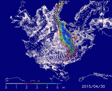 Figure 4：Animation of distributed particles’ movements during December 1, 2015 through April 30, 2016.