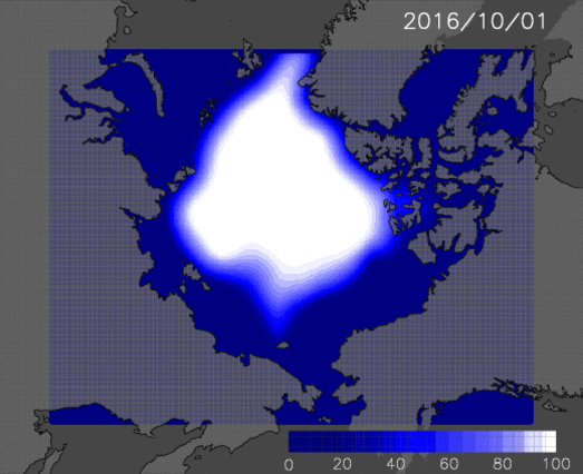 Figure 1. Animation of predicted Arctic ice extent from the October 1 to the November 30.