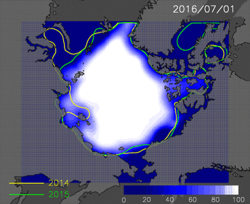 Figure 3:Animation of predicted Arctic ice extent from the July 1 to the November 1.