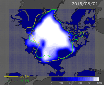 Figure 3:Animation of predicted Arctic ice extent from the August 1 to the November 1.