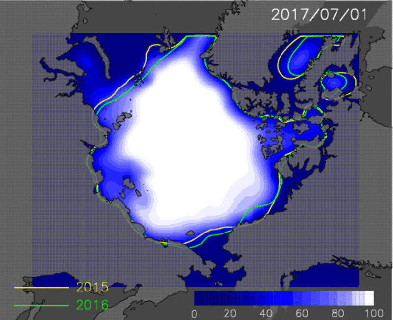Figure 3:Animation of predicted Arctic ice extent from the July 1 to the September 15.