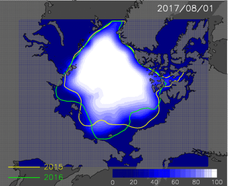 Figure 3:Animation of predicted Arctic ice extent from the July 1 to the September 15.