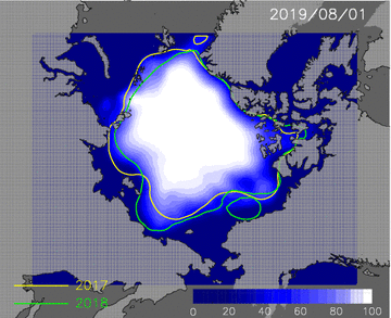 Animation of predicted Arctic ice extent from the August 1 to the September 20